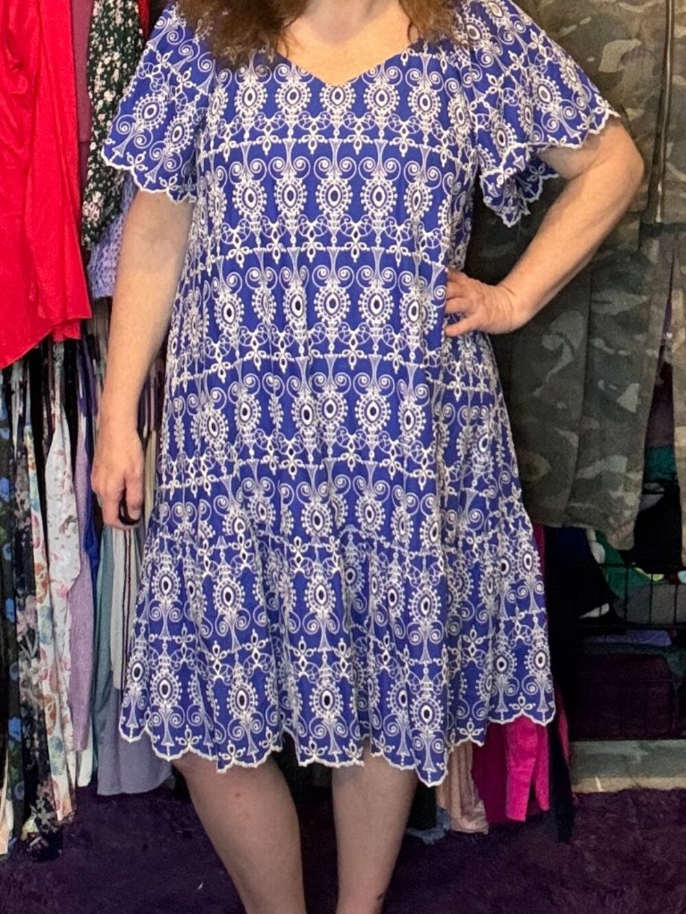 Like Love - Embroidered Midi Dress wih Short Sleeves - Blue - 1x - NWT